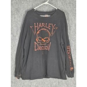 Harley Davidson Skull Long Sleeve Shirt Mens 3XL Black Maverick Dallas TX Biker